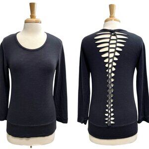 MONROW Ladder Twist-Back Pullover Sweatshirt Charcoal Gray Punk size Small